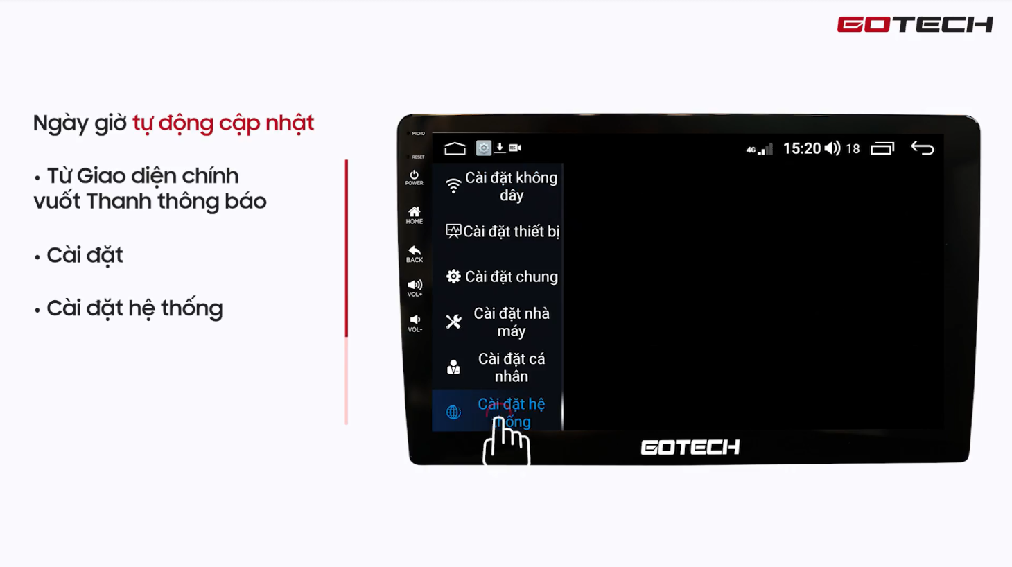 Hướng dẫn cài đặt cơ bản trên màn hình Gotech