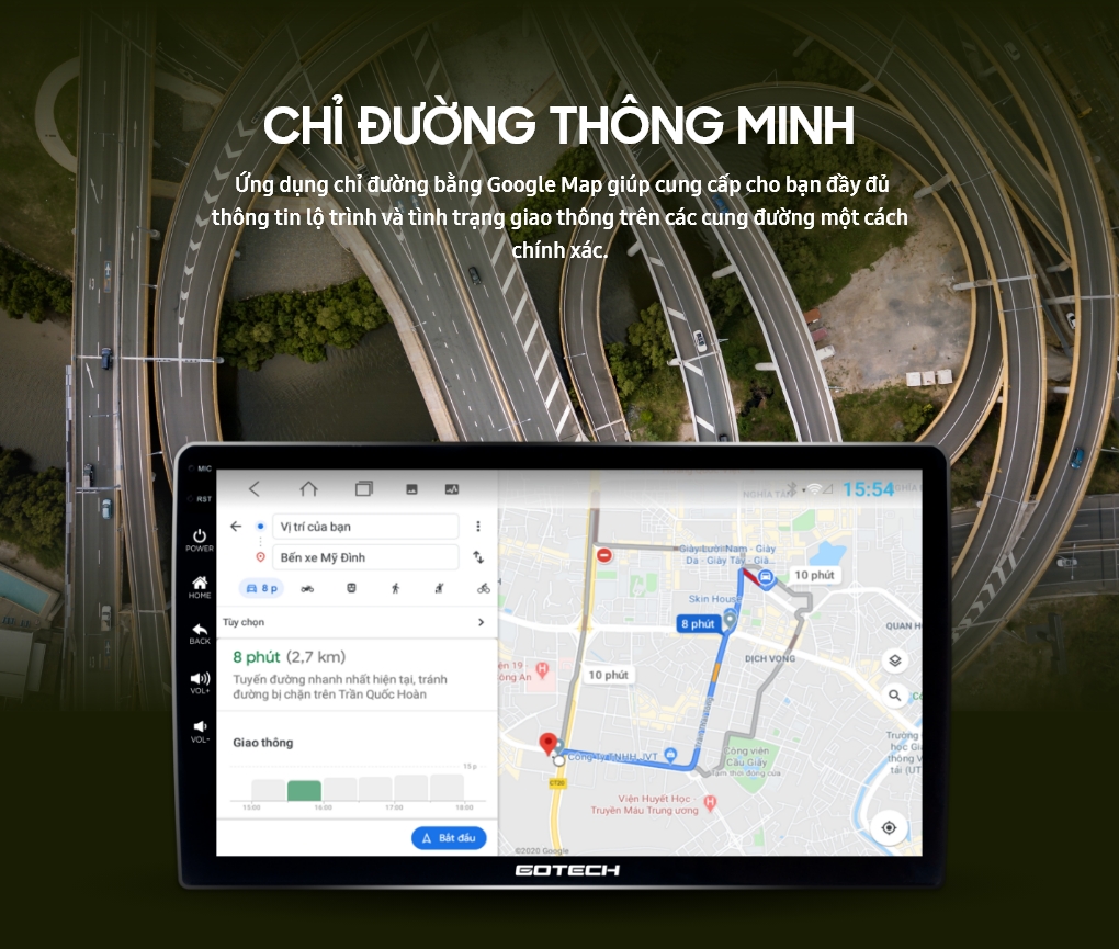 Chỉ đường bằng Google Map trên màn hình ô tô thông minh Gotech nhờ kết nối internet 4G