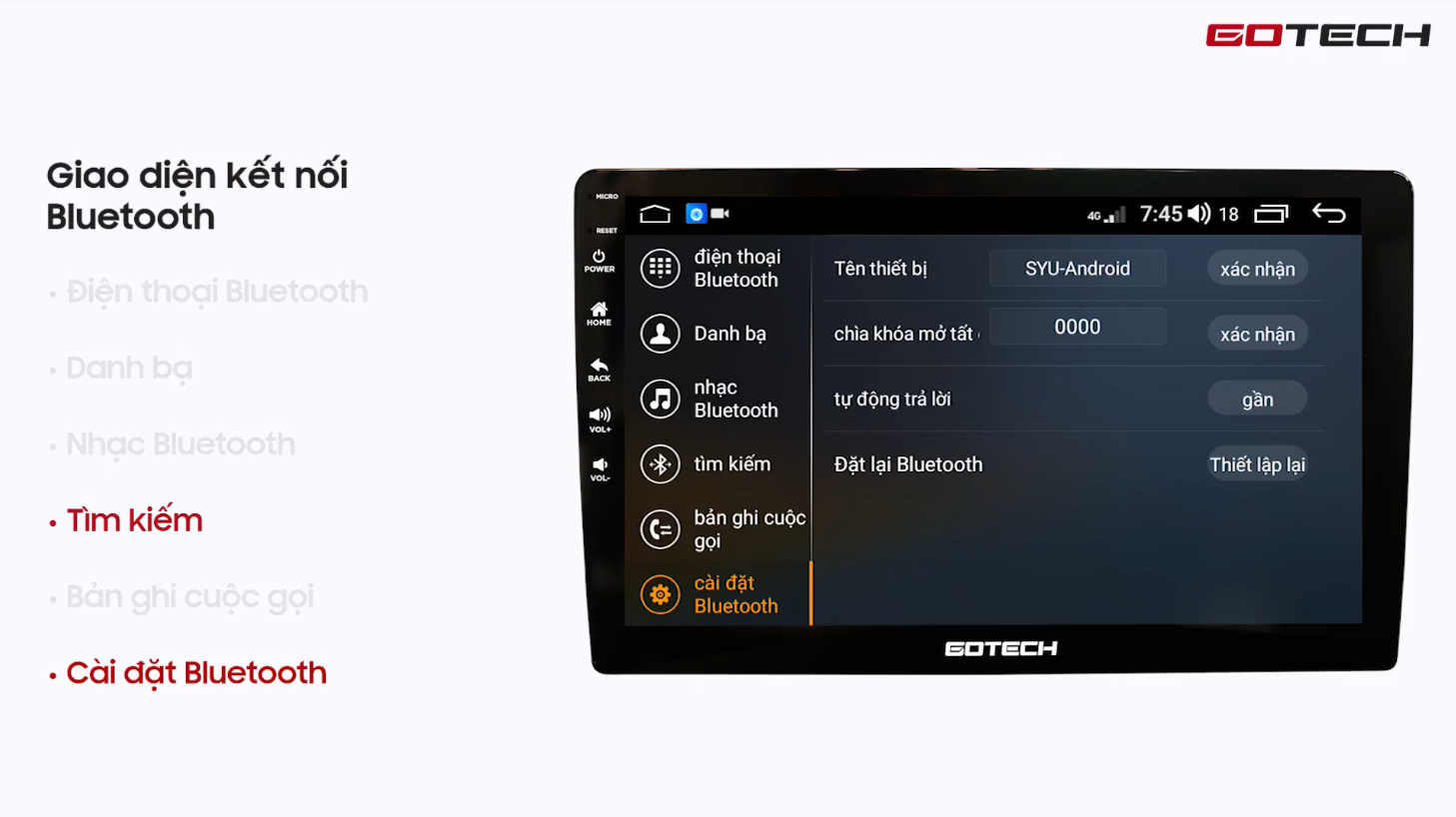 Hướng dẫn kết nối Bluetooth với điện thoại trên màn hình Gotech