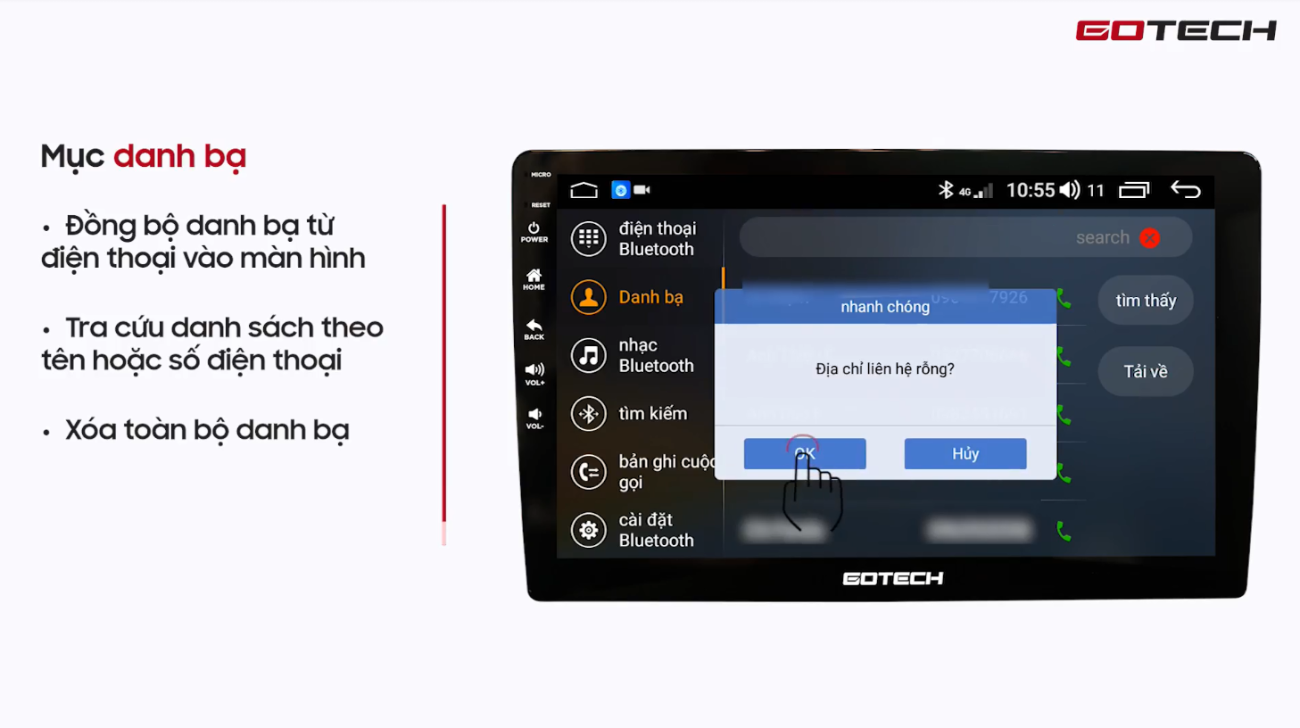 Hướng dẫn kết nối Bluetooth với điện thoại trên màn hình Gotech