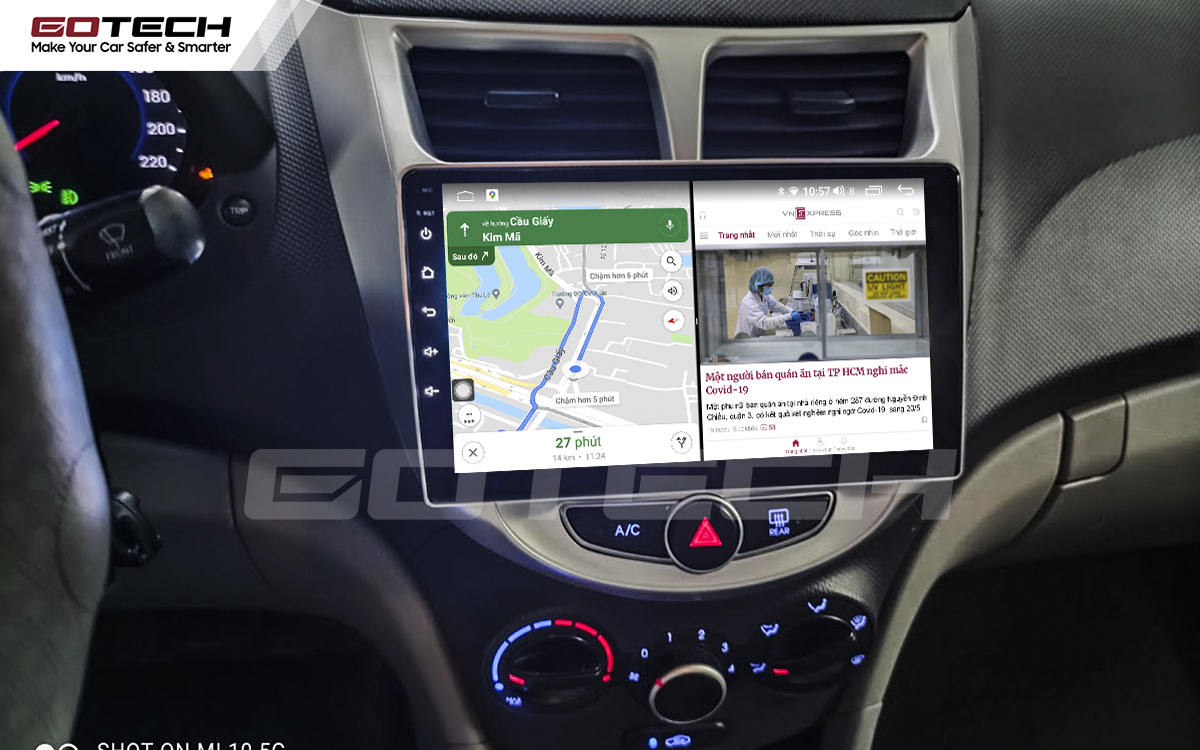 Chạy đa nhiệm ứng dụng mượt mà trên màn hình ô tô GOTECH cho xe Hyundai Accent 2011-2016