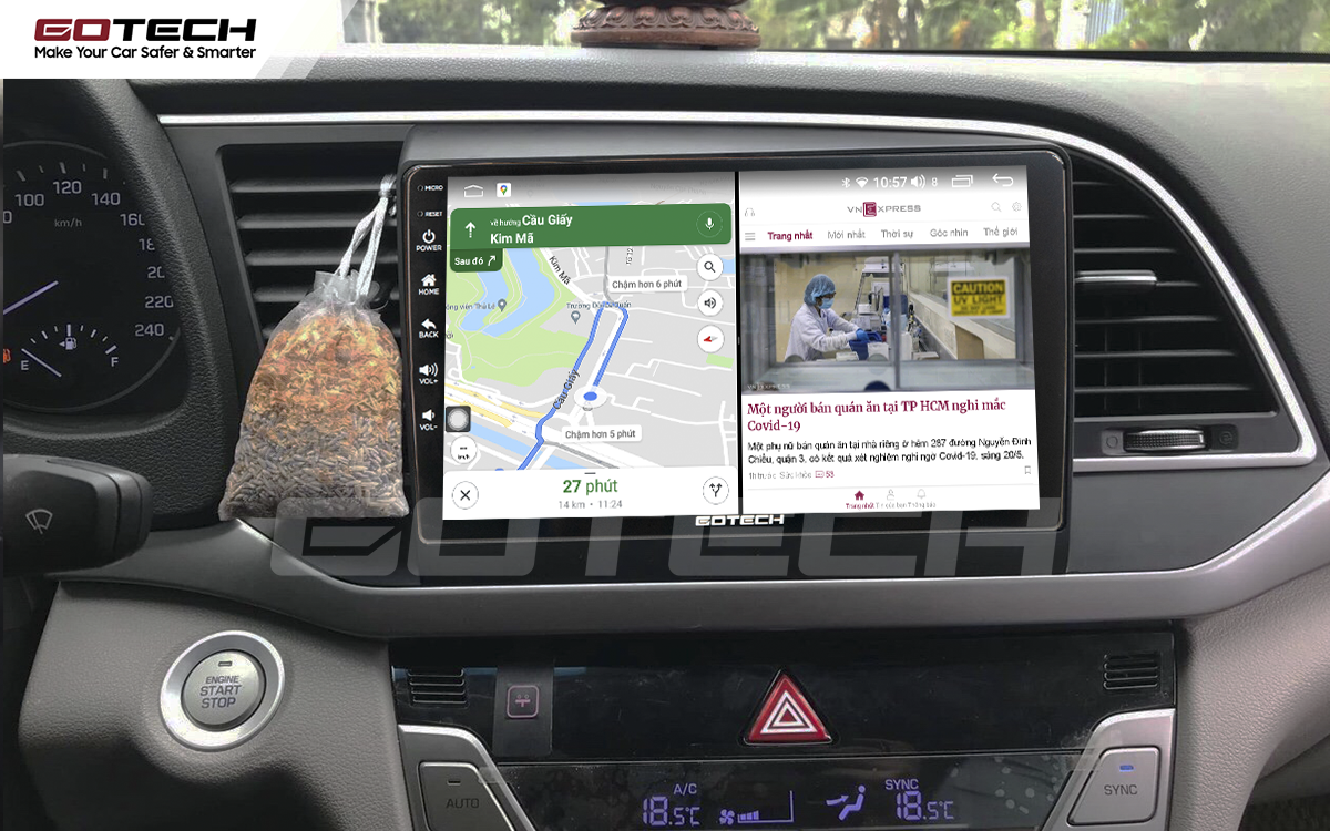 Chạy đa nhiệm ứng dụng mượt mà trên màn hình ô tô GOTECH cho xe Hyundai Elantra 2016-2018