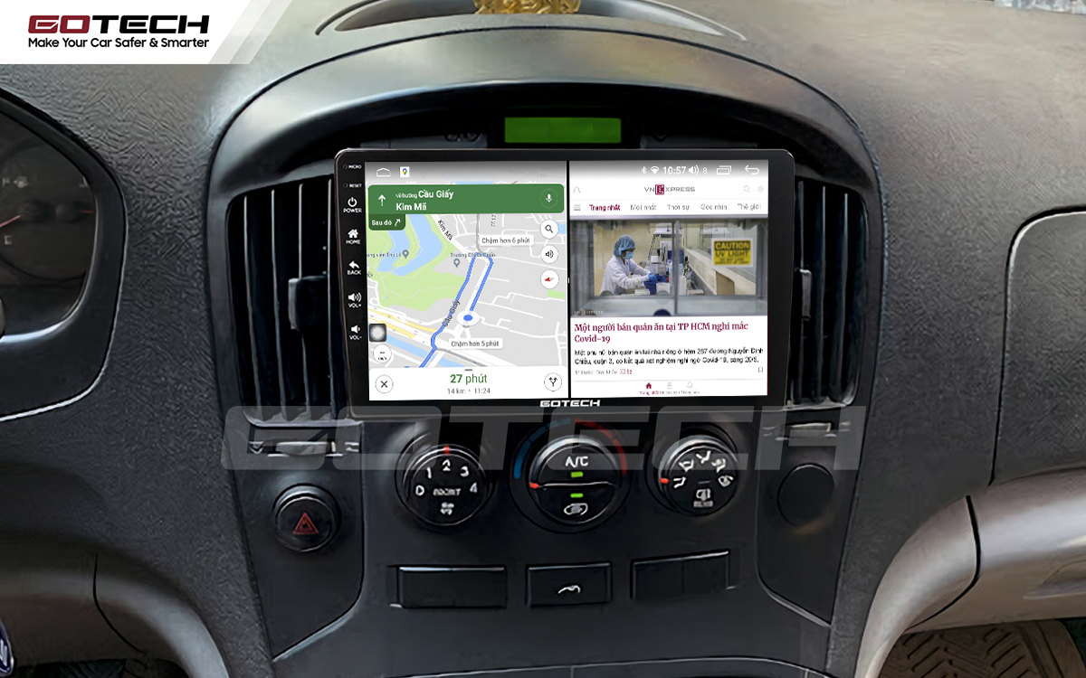 Chạy đa nhiệm ứng dụng mượt mà trên màn hình ô tô GOTECH cho xe Hyundai Starex 2016-2019