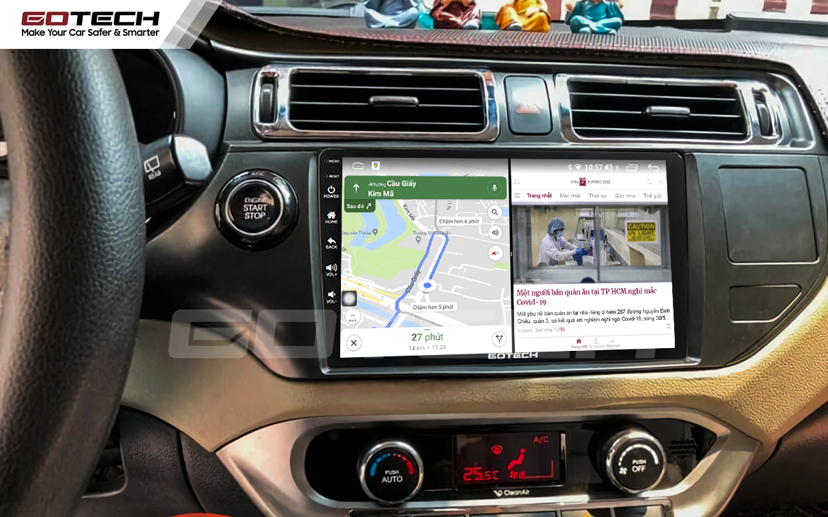 Chạy đa nhiệm ứng dụng mượt mà trên màn hình ô tô GOTECH cho xe Kia Rio 2012-2014