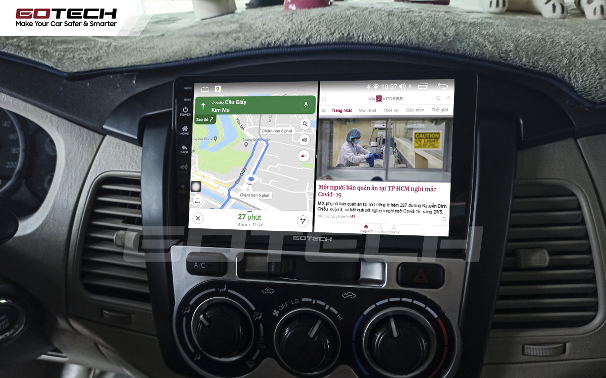 Chạy đa nhiệm ứng dụng mượt mà trên màn hình ô tô GOTECH cho xe Toyota Innova 2012-2016