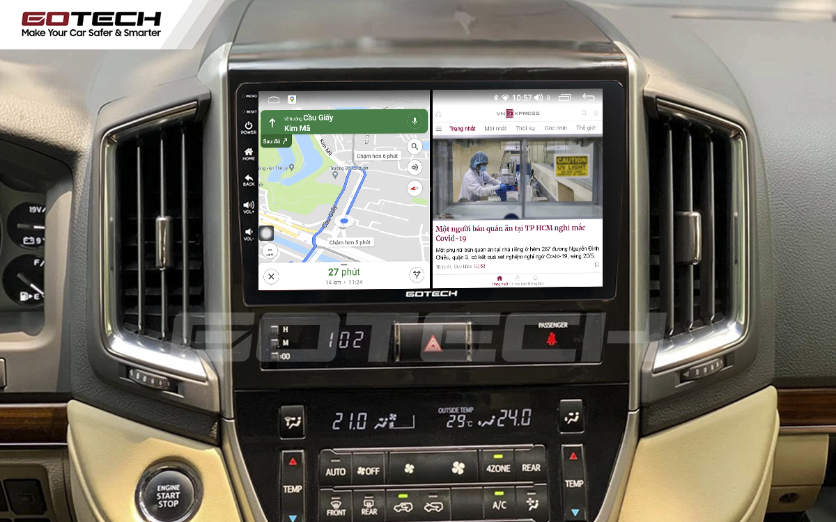 Chạy đa nhiệm ứng dụng mượt mà trên màn hình ô tô GOTECH cho xe Toyota Land Cruiser 2016-2019