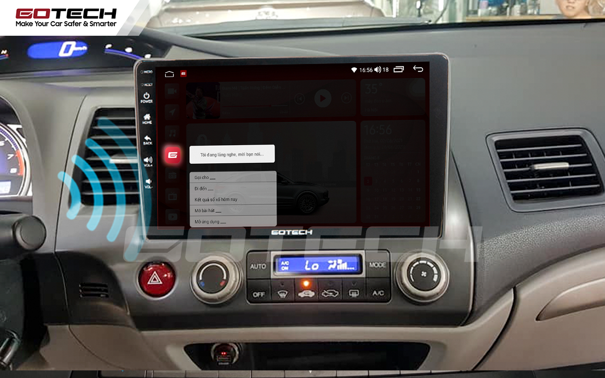 Điều khiển giọng nói qua vô lăng trên màn hình ô tô GOTECH cho xe Honda Civic 2007-2012