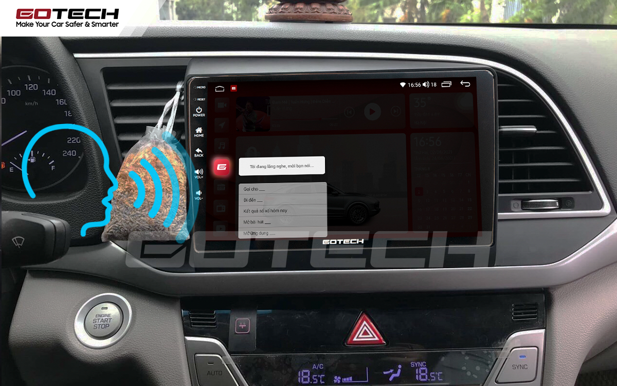 Điều khiển giọng nói qua vô lăng trên màn hình ô tô GOTECH cho xe Hyundai Elantra 2016-2018