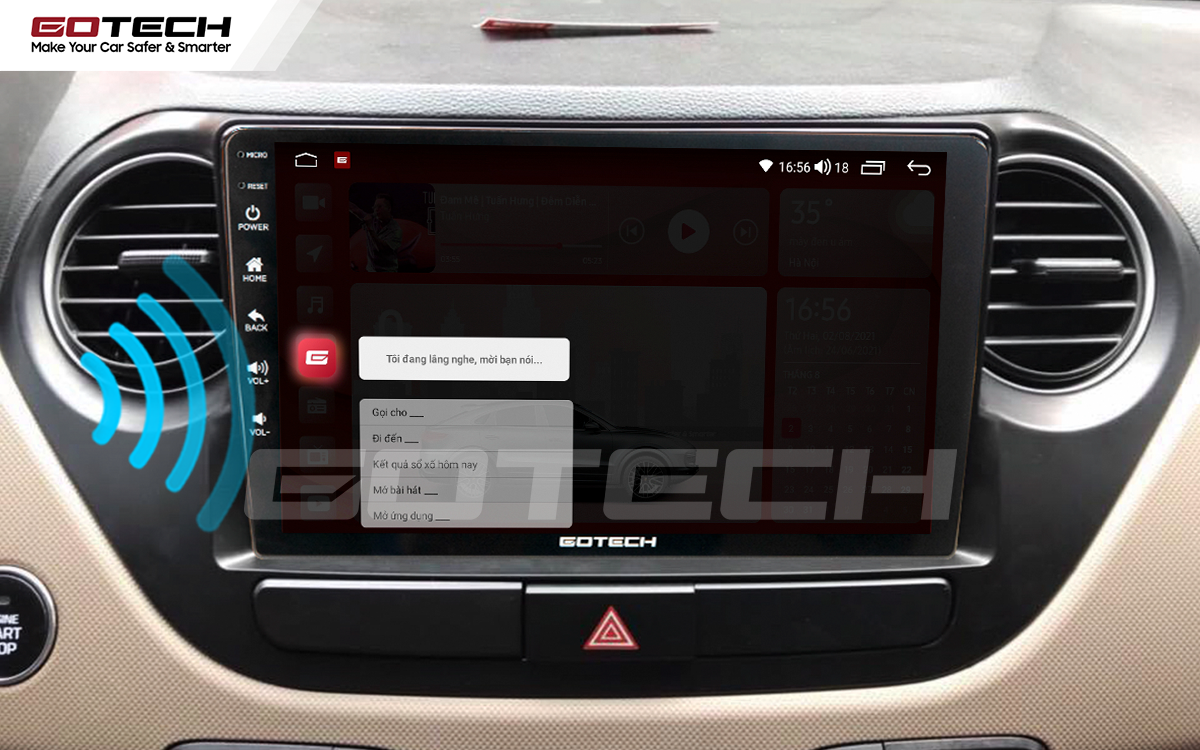 Điều khiển giọng nói qua vô lăng trên màn hình ô tô GOTECH cho xe Hyundai i10 2014-2019