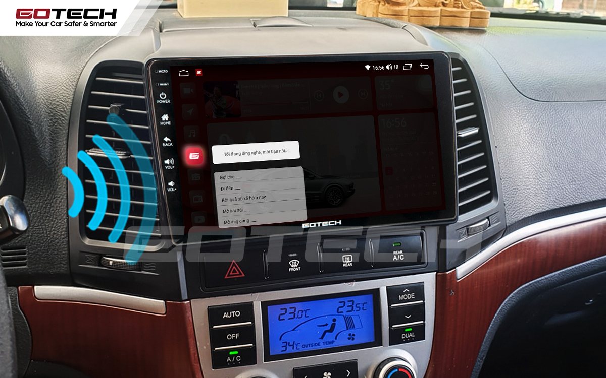 Điều khiển giọng nói qua vô lăng trên màn hình ô tô GOTECH cho xe Hyundai Santafe 2006-2012
