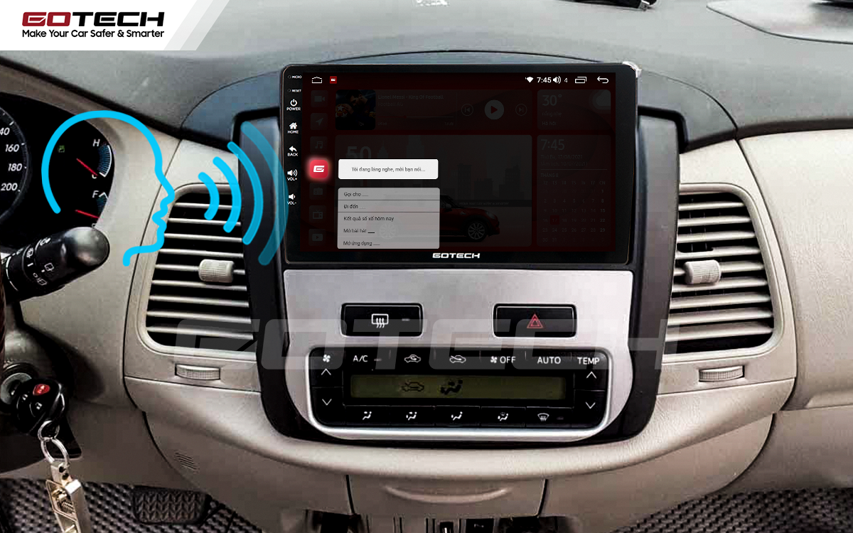 Điều khiển giọng nói qua vô lăng trên màn hình ô tô GOTECH cho xe Toyota Innova 2012-2016