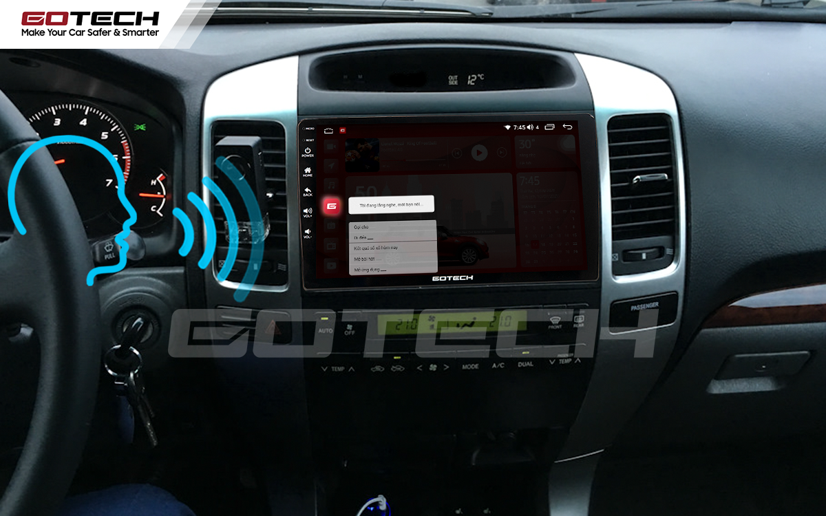 Điều khiển giọng nói qua vô lăng trên màn hình ô tô GOTECH cho xe Toyota Land Cruiser 2003-2007
