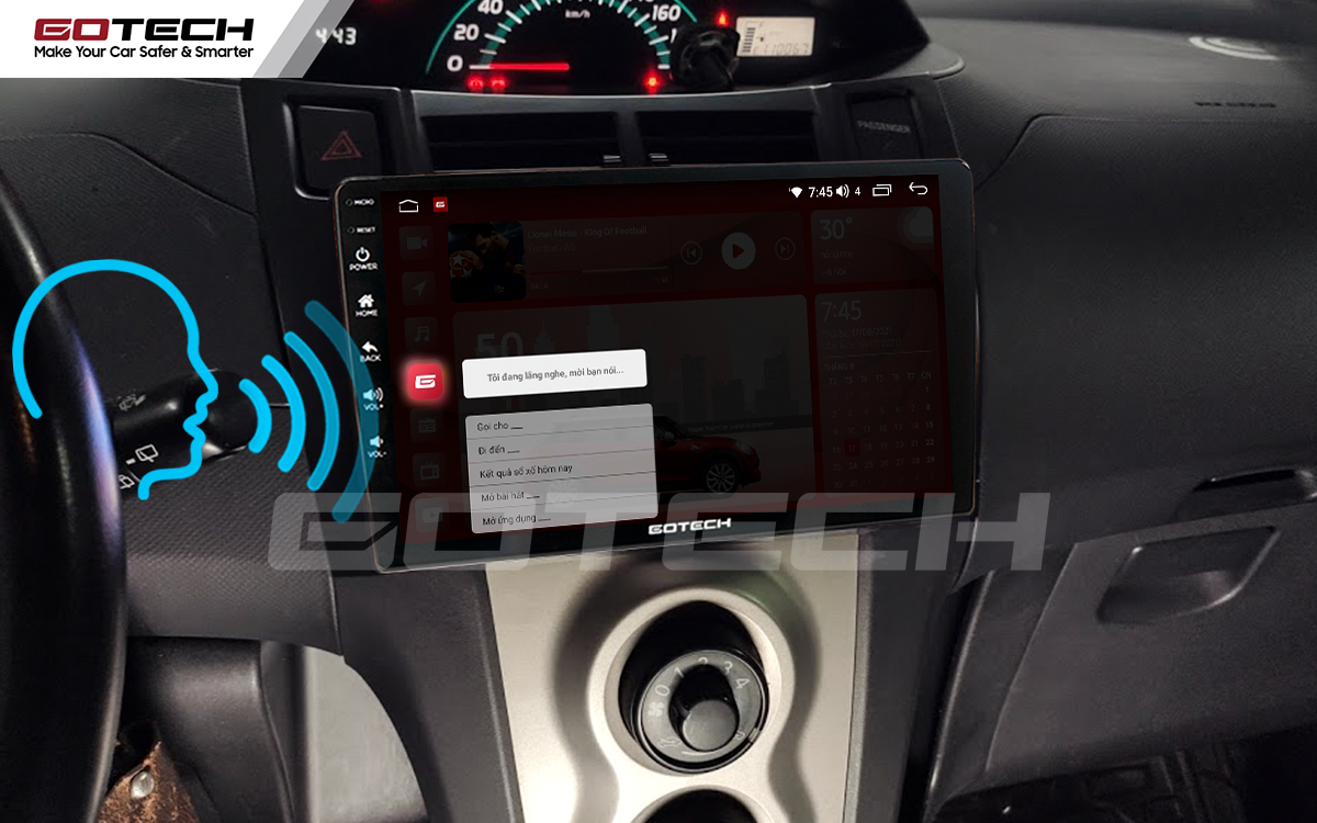 Điều khiển giọng nói qua vô lăng trên màn hình ô tô GOTECH cho xe Toyota Yaris Hatchback 2005-2013