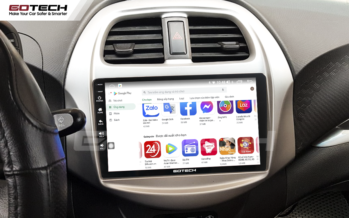 Giải trí đa phương tiện trên màn hình ô tô thông minh GOTECH cho xe Chevrolet Spark 2018