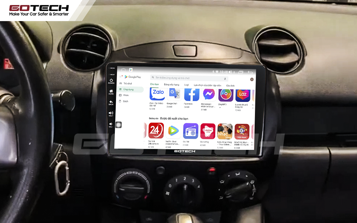 Giải trí đa phương tiện trên màn hình ô tô thông minh GOTECH cho xe Mazda 2 2012-2013
