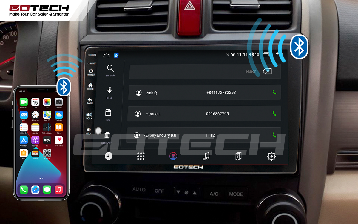 Kết nối Apple Carplay thông minh trên màn hình ô tô thông minh GOTECH cho xe Honda Crv 2007-2012