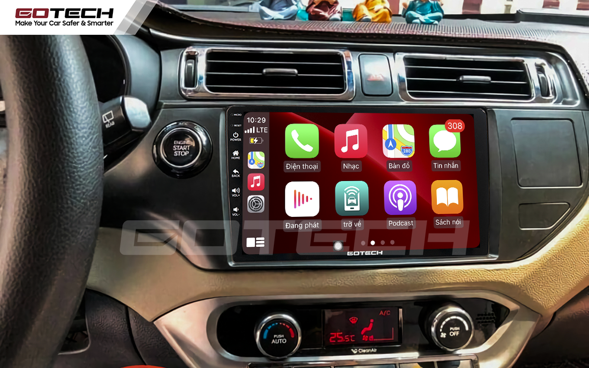 Kết nối Apple Carplay thông minh trên màn hình ô tô thông minh GOTECH cho xe Kia Rio 2012-2014