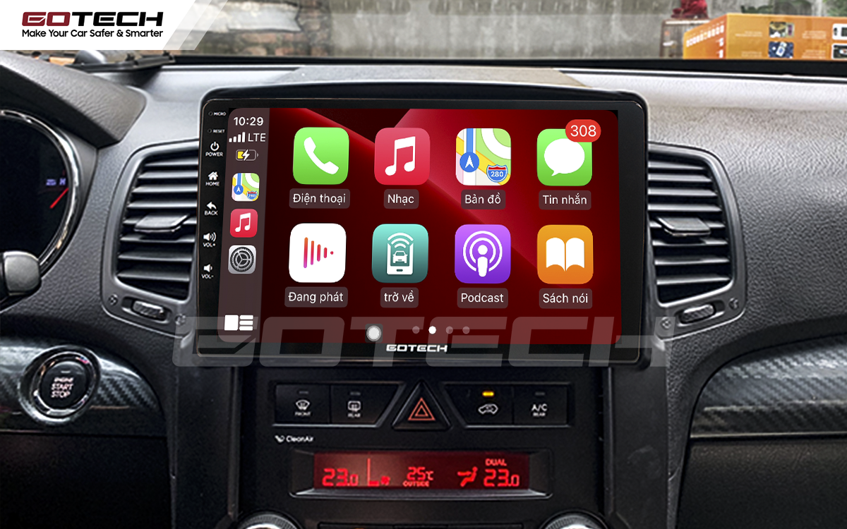 Kết nối Apple Carplay thông minh trên màn hình ô tô thông minh GOTECH cho xe Kia Sorento 2009-2013