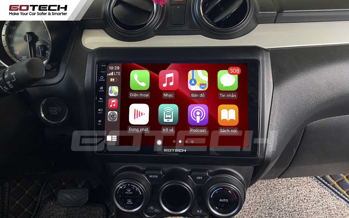 Kết nối Apple Carplay thông minh trên màn hình ô tô thông minh GOTECH cho xe Suzuki Swift 2019-2020