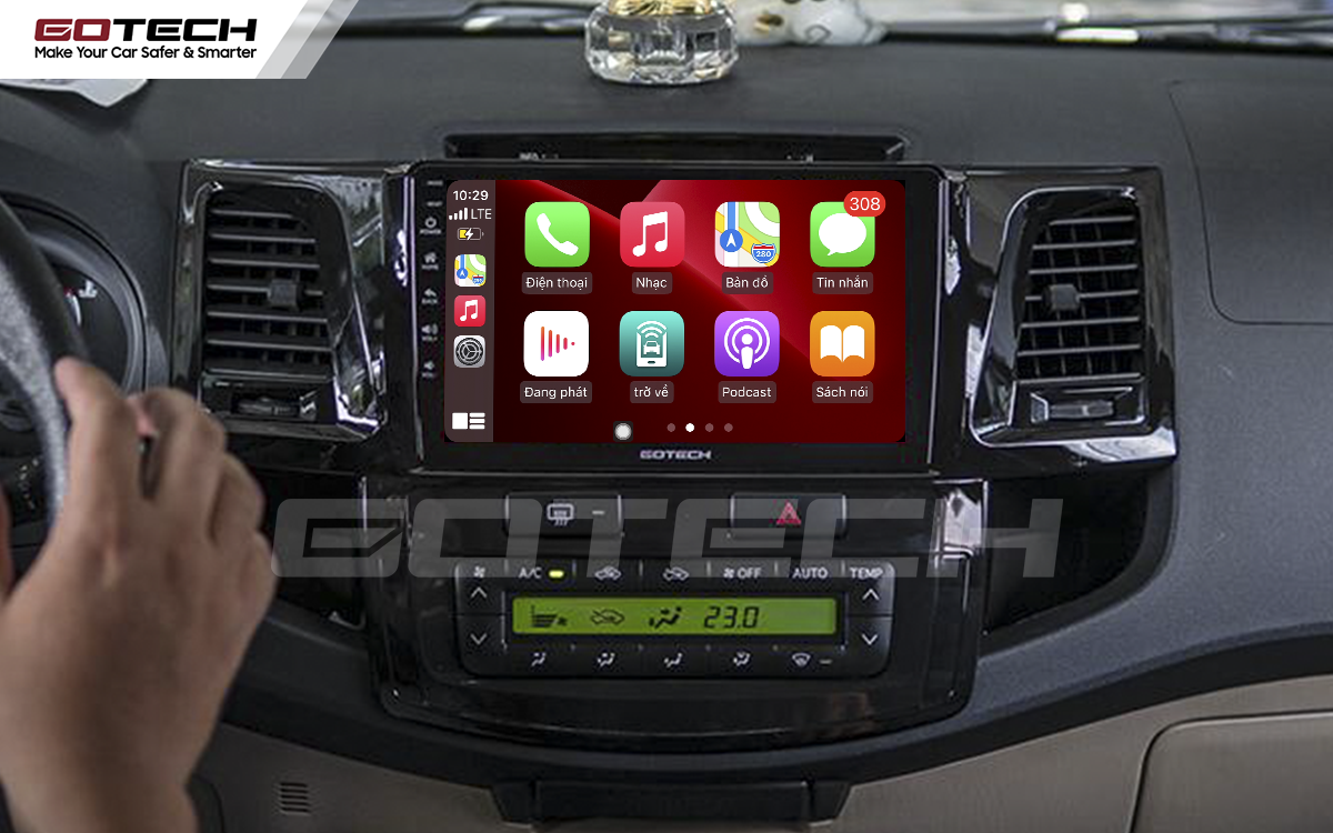 Kết nối Apple Carplay thông minh trên màn hình ô tô thông minh GOTECH cho xe Toyota Fortuner 2006-2016