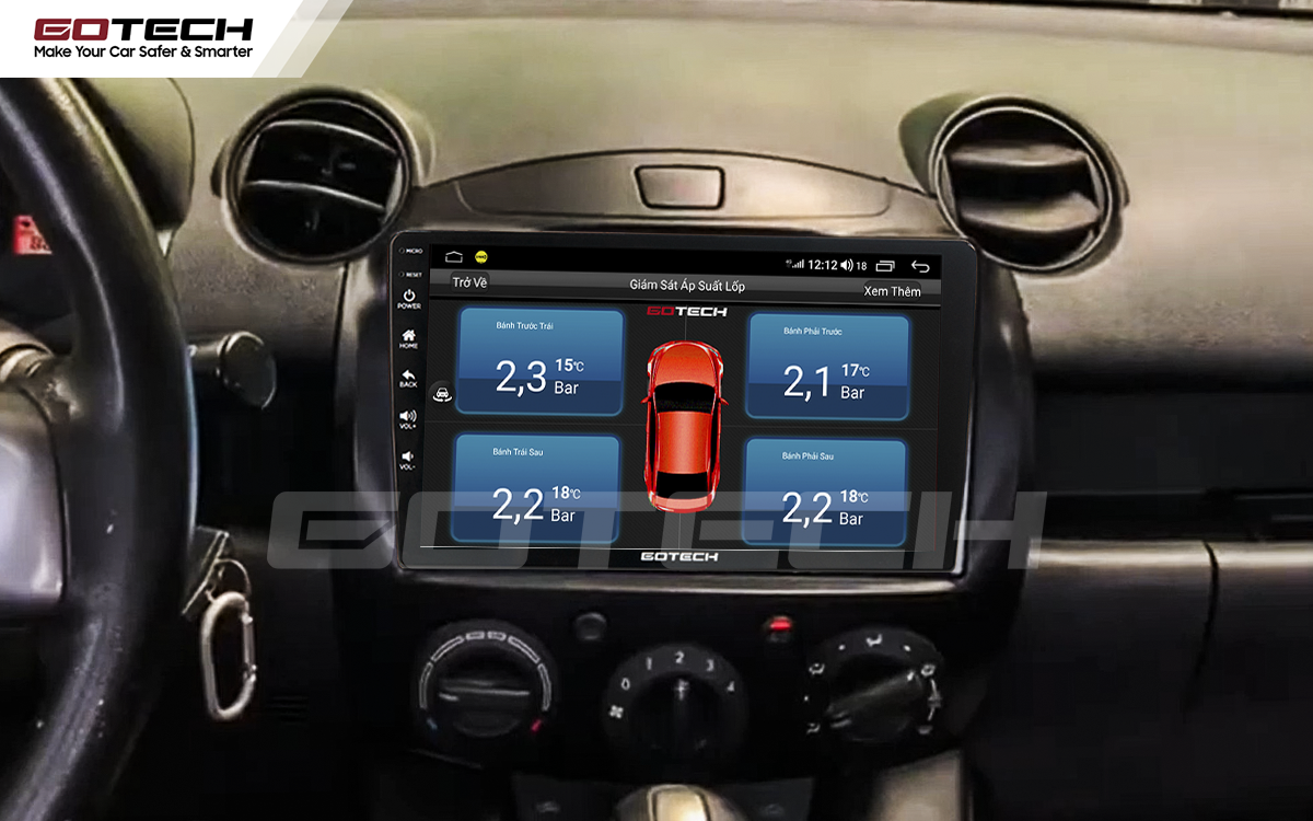 Kết nối cảm biến áp suất lốp trên màn hình ô tô thông minh GOTECH cho xe Mazda 2 2012-2013