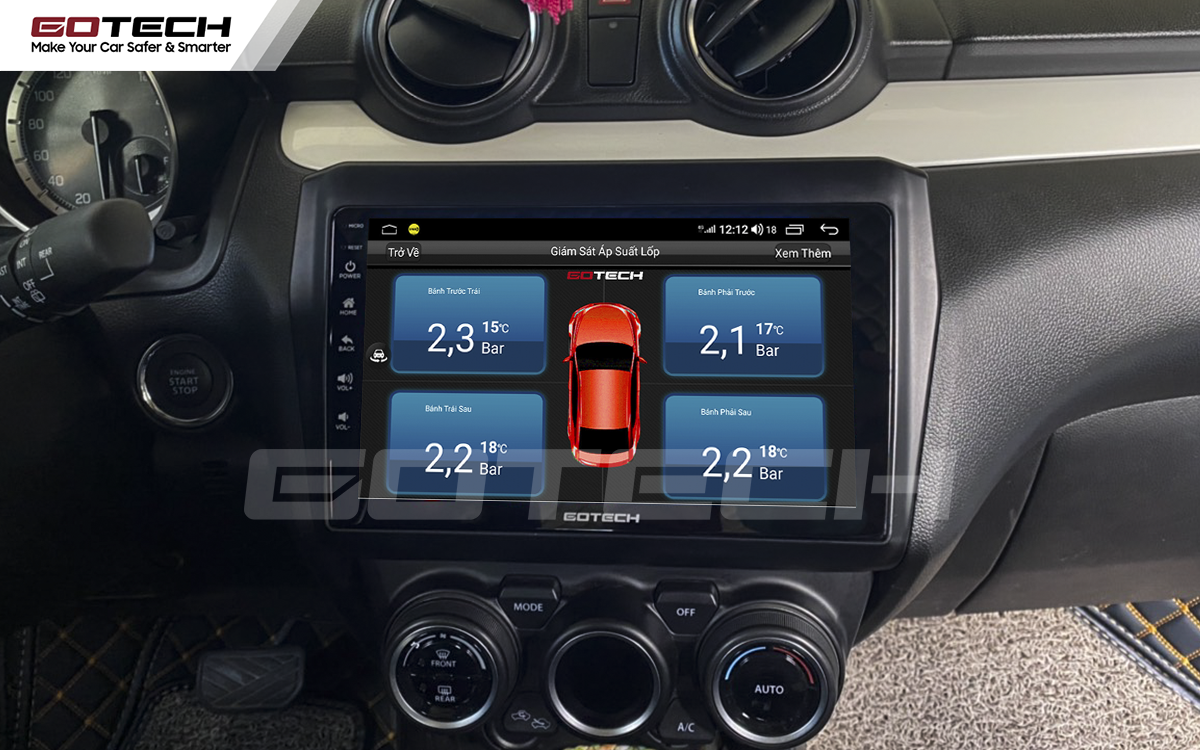 Kết nối cảm biến áp suất lốp trên màn hình ô tô thông minh GOTECH cho xe Suzuki Swift 2019-2020