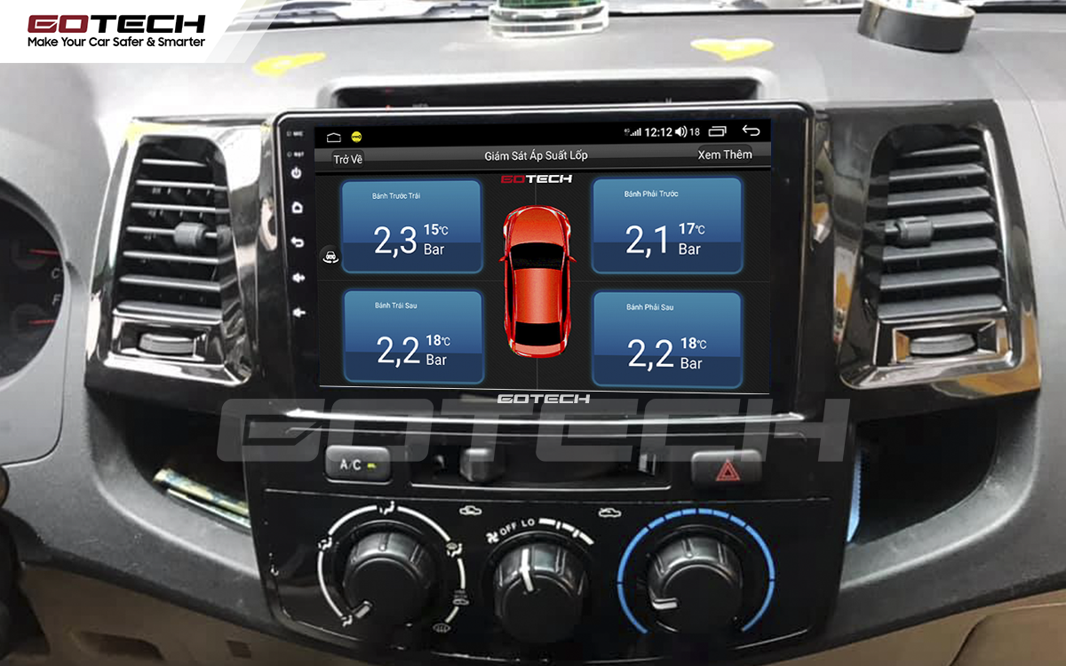 Kết nối cảm biến áp suất lốp trên màn hình ô tô thông minh GOTECH cho xe Toyota Fortuner 2006-2016