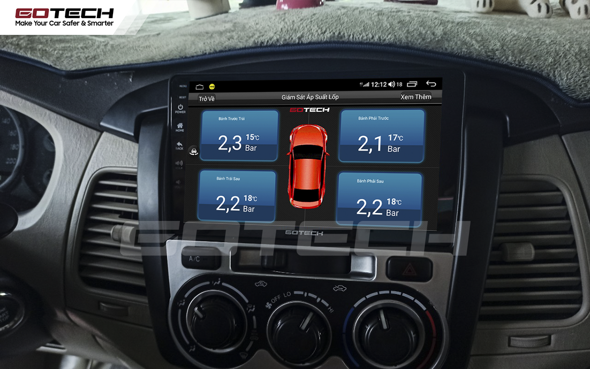 Kết nối cảm biến áp suất lốp trên màn hình ô tô thông minh GOTECH cho xe Toyota Innova 2012-2016