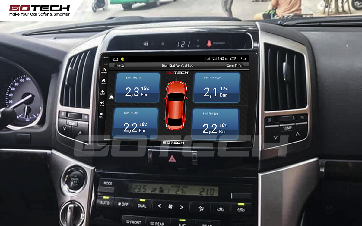 Kết nối cảm biến áp suất lốp trên màn hình ô tô thông minh GOTECH cho xe Toyota Land Cruiser 2008-2015