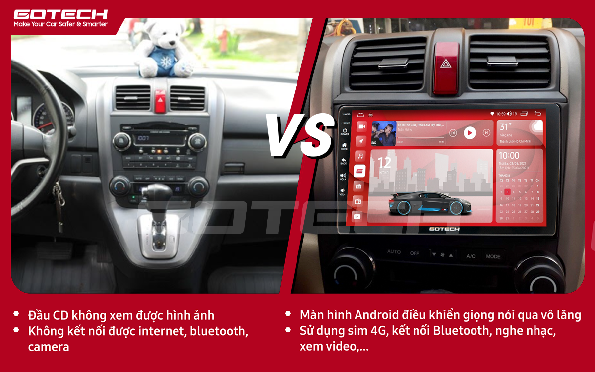 So sánh trước và sau khi lắp đặt màn hình ô tô GOTECH cho xe Honda Crv 2007-2012