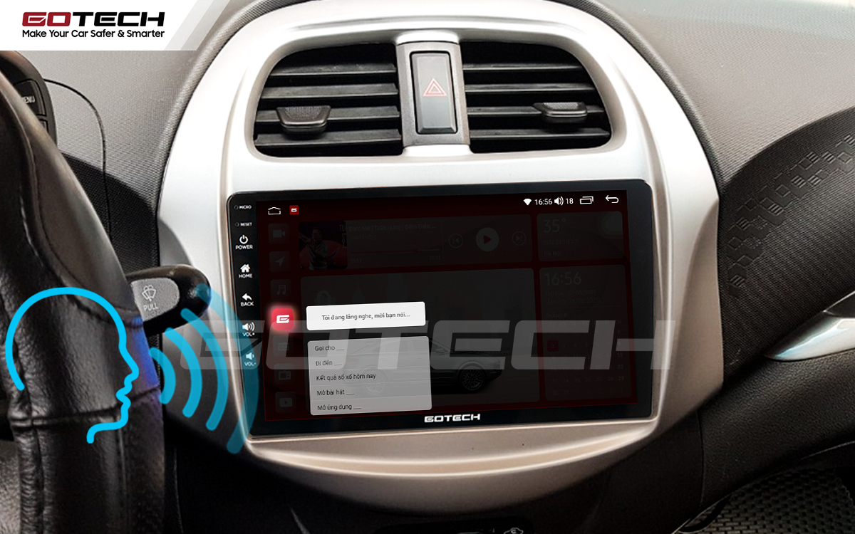 Điều khiển giọng nói qua vô lăng trên màn hình ô tô GOTECH cho xe Chevrolet Spark 2018