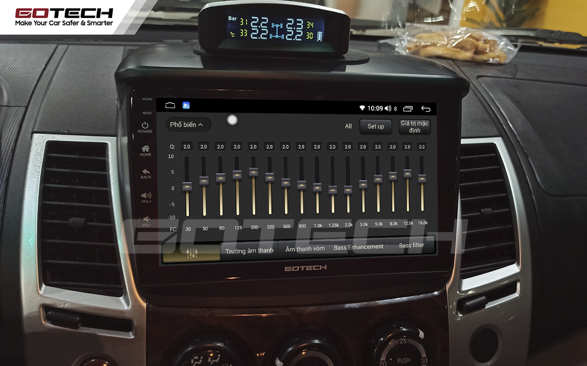 Trang bị bộ xử lý âm thanh DSP 32 kênh trên màn hình ô tô Gotech cho xe Mitsubishi Pajero Sport 2011-2016.