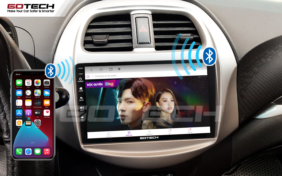 Kết nối Apple Carplay thông minh trên màn hình ô tô thông minh GOTECH cho xe Chevrolet Spark 2018