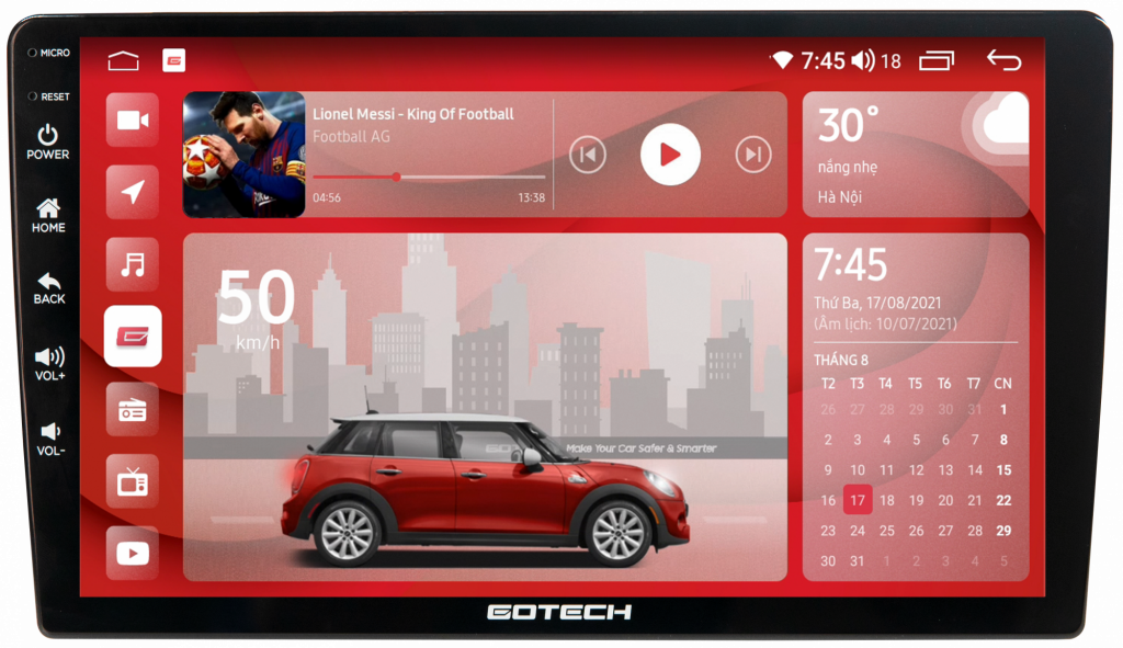 Giao diện màn hình ô tô thông minh GOTECH GT6 New 9 inch sang trọng, đẳng cấp.
