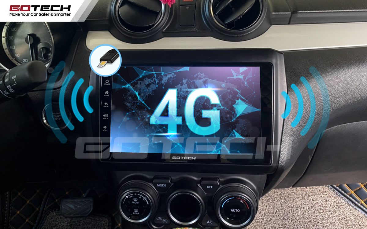Sim 4G kết nối internet tốc độ cao trên màn hình ô tô GOTECH cho xe Suzuki Swift 2019-2020