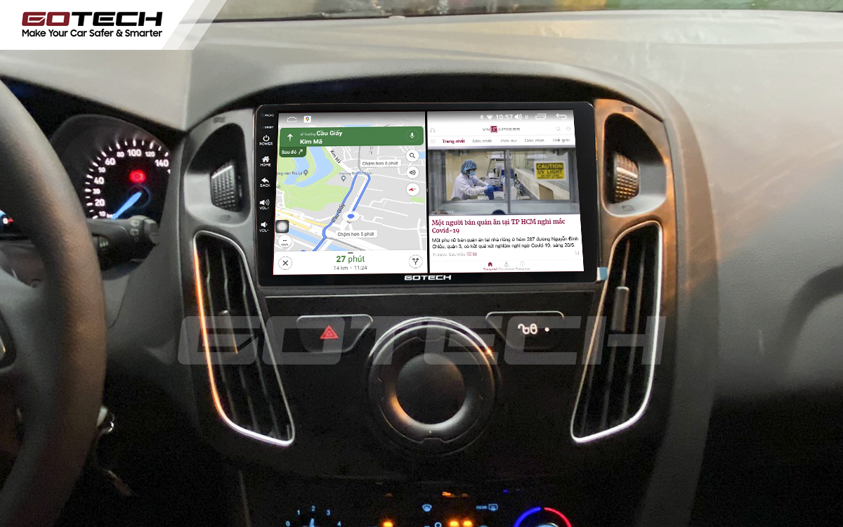 Chạy đa nhiệm ứng dụng mượt mà trên màn hình ô tô GOTECH cho xe Ford Focus 2014-2018
