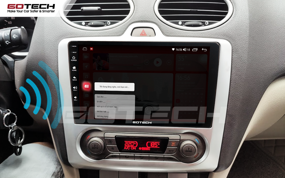 Điều khiển giọng nói qua vô lăng trên màn hình ô tô GOTECH cho xe Ford Focus 2005-2012