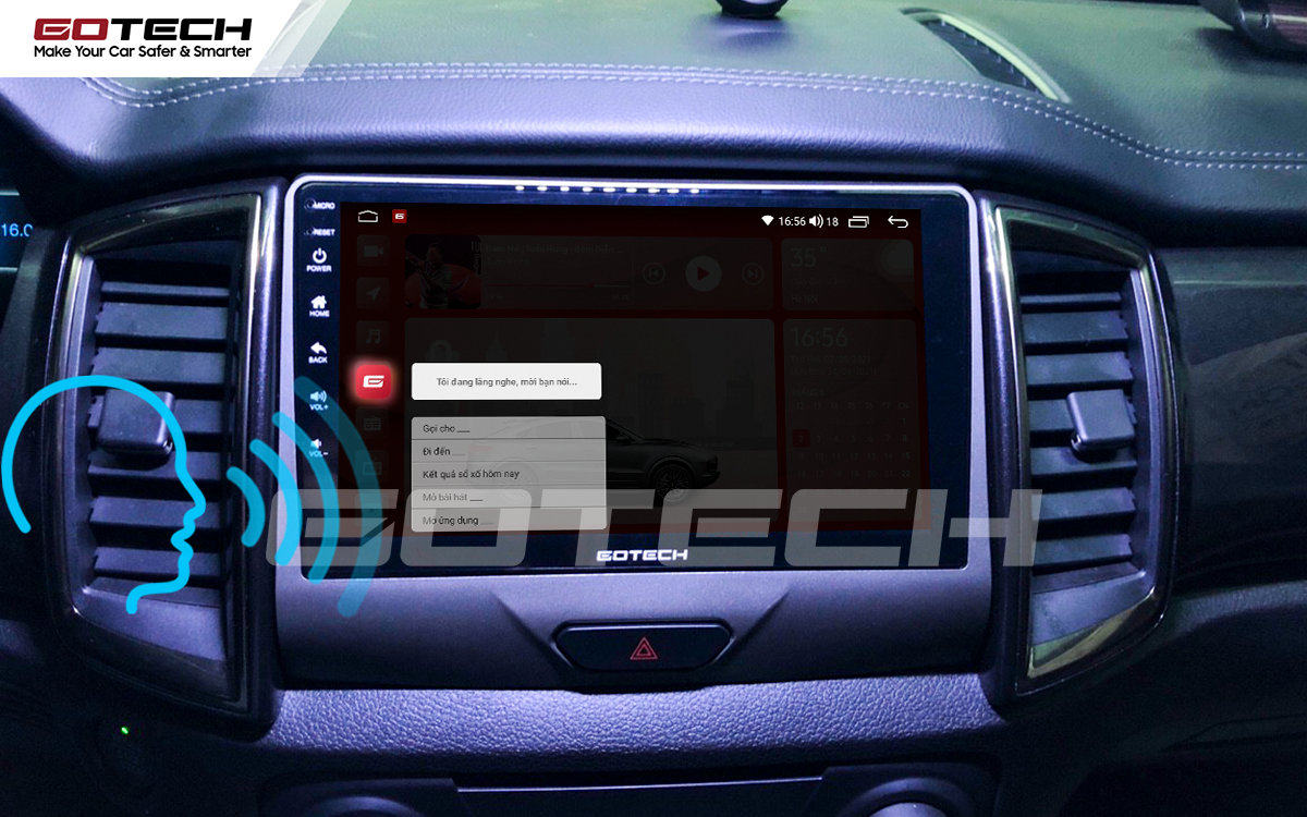Điều khiển giọng nói qua vô lăng trên màn hình ô tô GOTECH cho xe Ford Ranger XLS, XLT 2019-2020