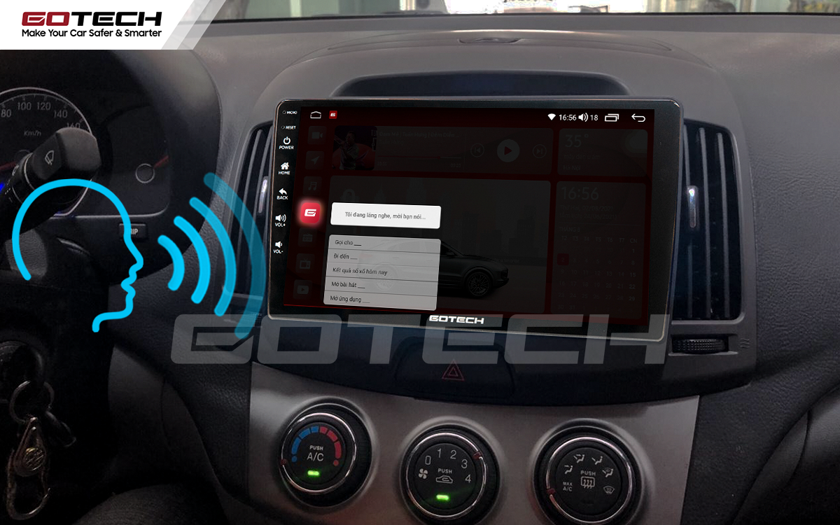 Điều khiển giọng nói qua vô lăng trên màn hình ô tô GOTECH cho xe Hyundai Avante 2008-2016
