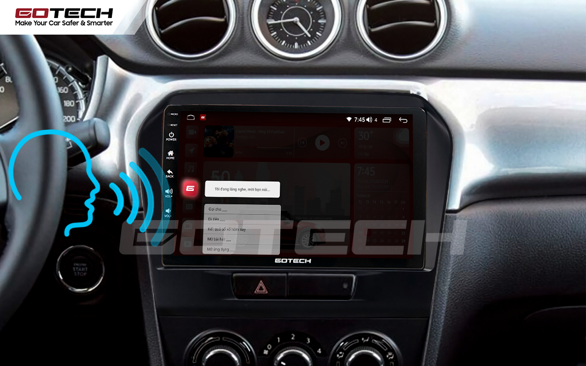 Điều khiển giọng nói qua vô lăng trên màn hình ô tô GOTECH cho xe Suzuki Vitara 2016-2018