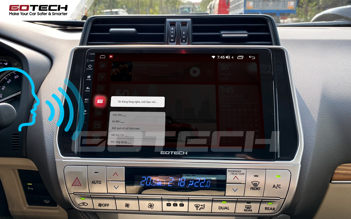 Điều khiển giọng nói qua vô lăng trên màn hình ô tô GOTECH cho xe Toyota Prado 2017-2020