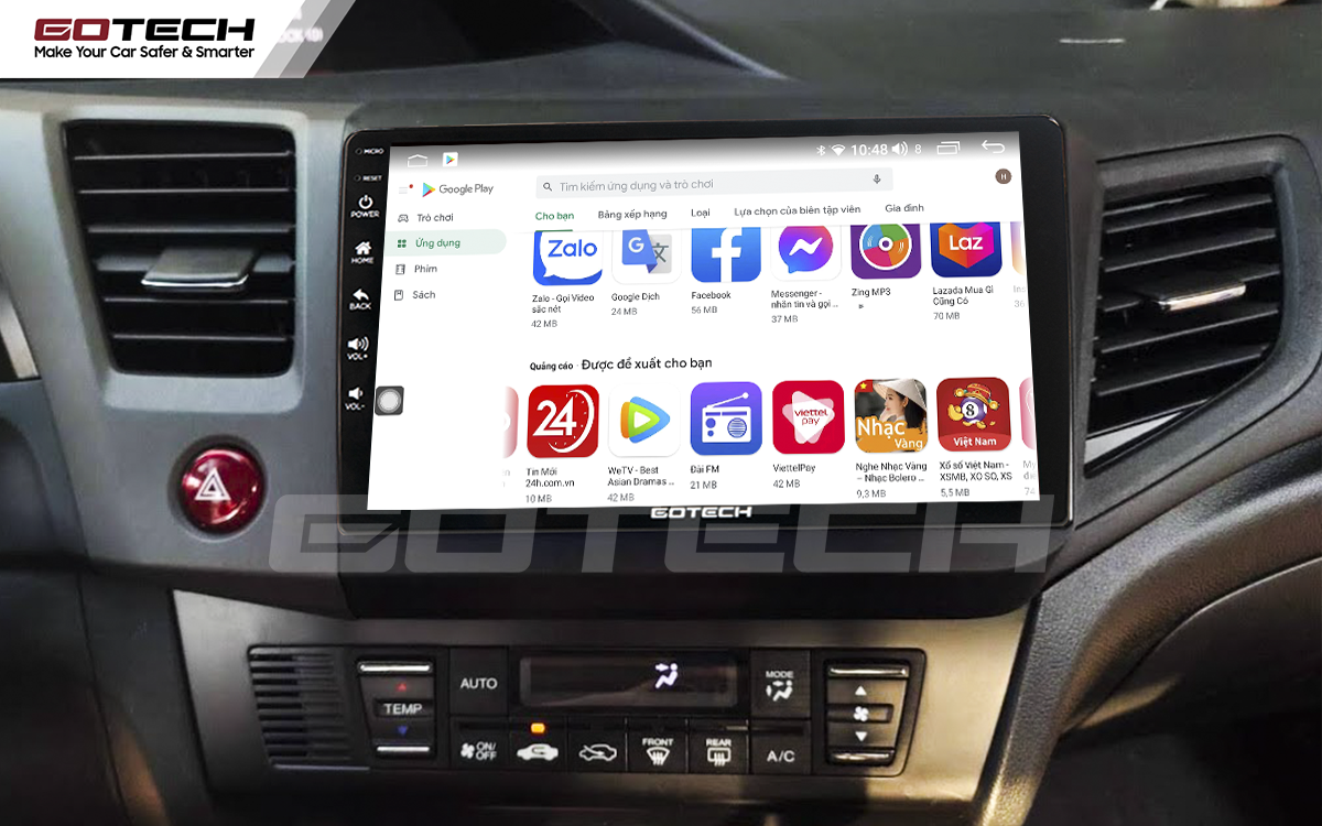 Giải trí đa phương tiện trên màn hình ô tô thông minh GOTECH cho xe Honda Civic 2013-2015