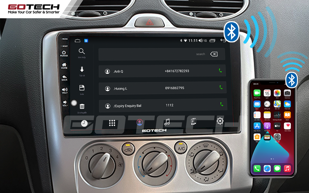Kết nối Apple Carplay thông minh trên màn hình ô tô thông minh GOTECH cho xe Ford Focus 2005-2012