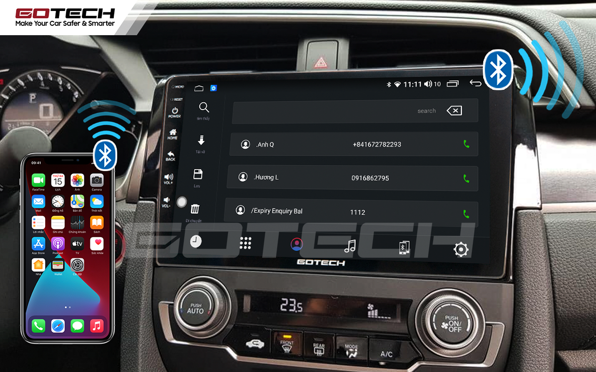 Kết nối Apple Carplay thông minh trên màn hình ô tô thông minh GOTECH cho xe Honda Civic 2018-2019