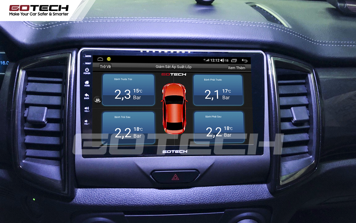 Kết nối cảm biến áp suất lốp trên màn hình ô tô thông minh GOTECH cho xe Ford Ranger XLS, XLT 2019-2020