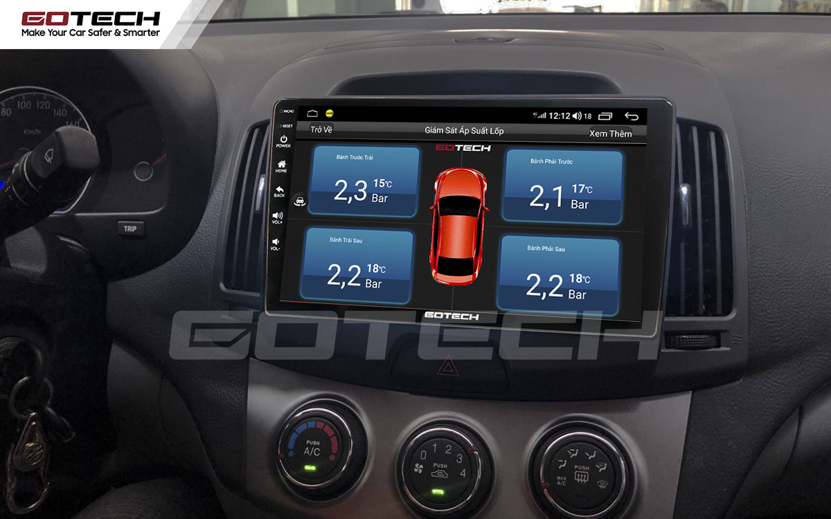 Kết nối cảm biến áp suất lốp trên màn hình ô tô thông minh GOTECH cho xe Hyundai Avante 2008-2016