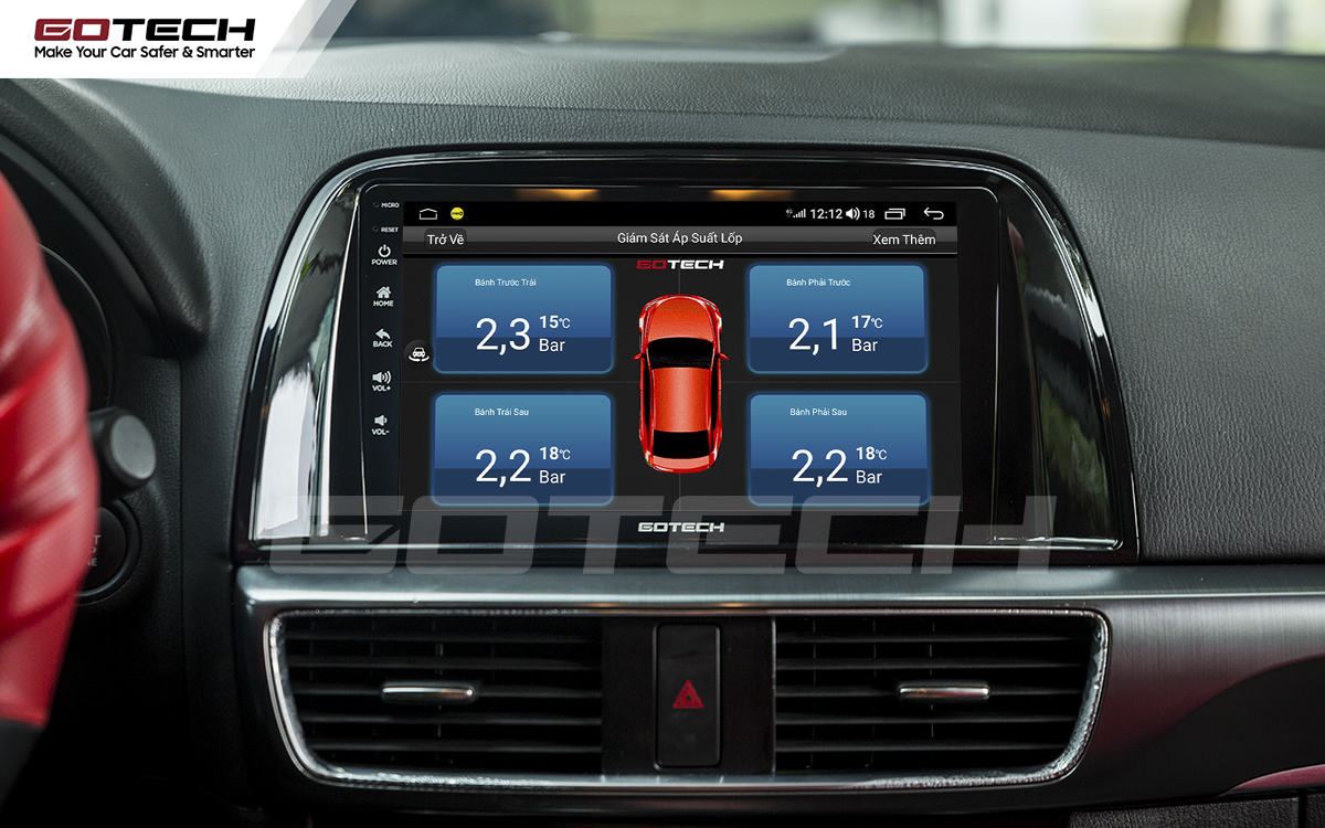 Kết nối cảm biến áp suất lốp trên màn hình ô tô thông minh GOTECH cho xe Mazda Cx5 2013-2015