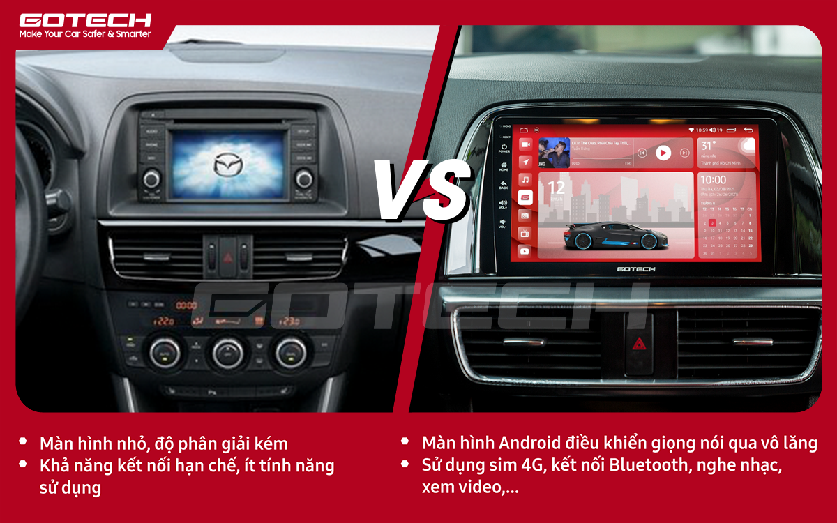 So sánh trước và sau khi lắp đặt màn hình ô tô GOTECH cho xe Mazda Cx5 2013-2015