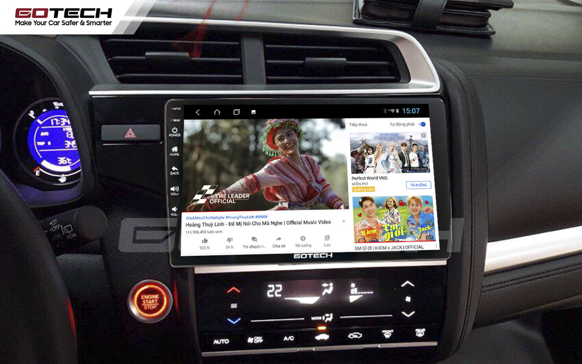 Các ứng dụng giải trí vô tận trên màn hình ô tô thông minh GOTECH cho xe Honda Jazz