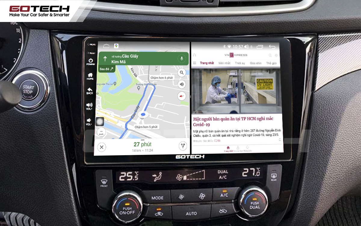 Chạy đa nhiệm ứng dụng mượt mà trên màn hình ô tô GOTECH cho xe Nissan Xtrail 2016-2020